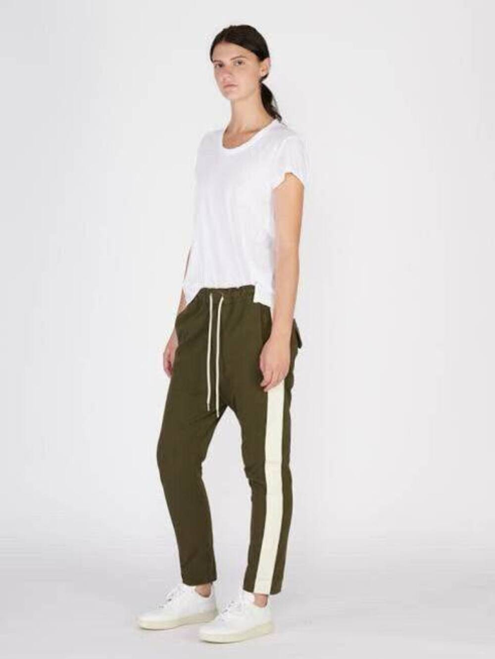 Bassike Herringbone Women's Pant Khaki Corduroy Drawstring Jogger Pants - Size 4